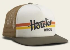 Howler Brothers - Stuctured Snapback Hat -Catch Fish Tool Shop Eelctric Stripe Stone Brown Gold